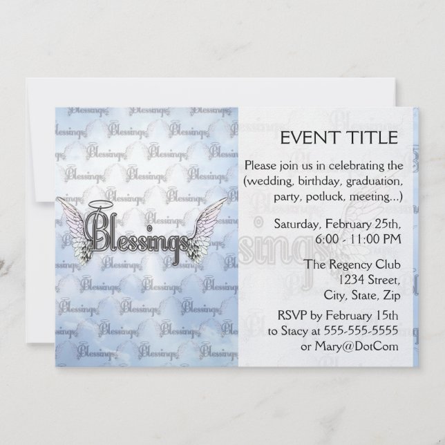 Convite Bênçãos com nuvens, asas de anjo e halo (Frente)