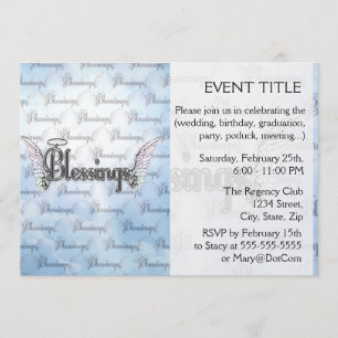 Convite Bênçãos com nuvens, asas de anjo e halo