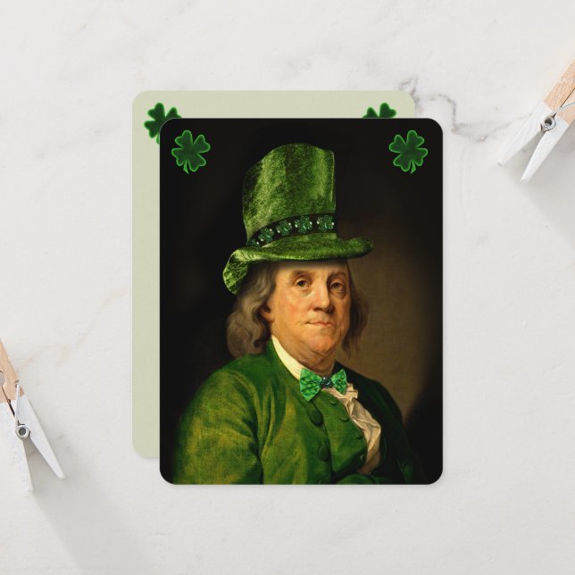 Convite Benjamin Franklin Clover St Patrick's Day (Frente/Verso In Situ)