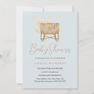 Convite Berço de Bebê Azul Boho Baby Shower