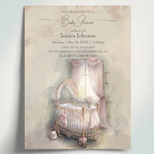 Convite Berço de bebê rosa Shabby ChicChá de Bebê