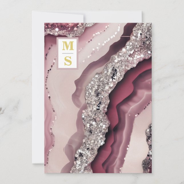 Convite *~ Bergundy Maroon QR AR66 Agate RSVP Casamento (Frente)