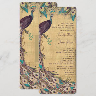 Convite Beringela Água e Pavão Dourado Vintage 3 Penas