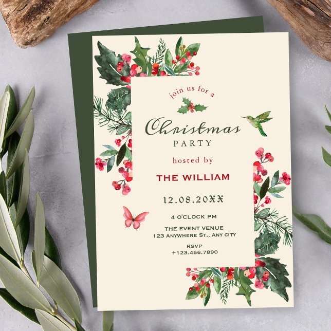 Convite Berries branch floral christmas (Criador carregado)