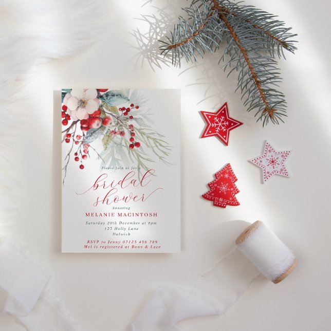 Convite Berries e Chá de panela Vermelho e Verde de invern (Criador carregado)