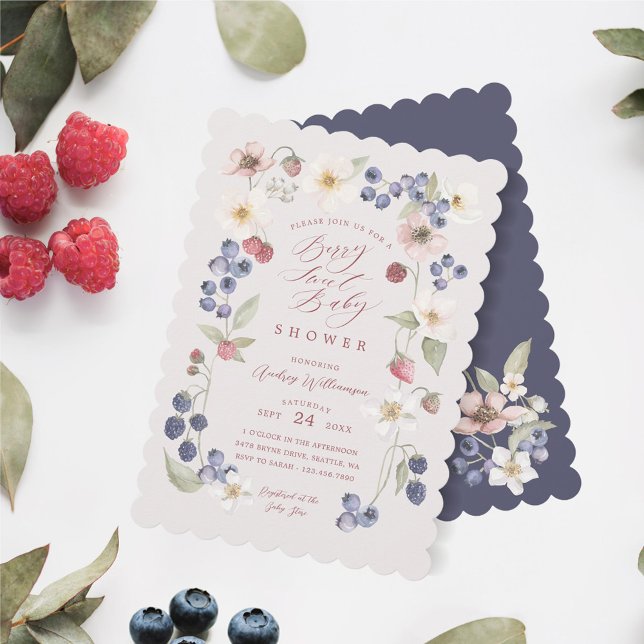 Convite Berries e Flores Selvagens Chás de fraldas Berry S (Berry Sweet Baby Shower Wild Berries & Flowers Invitation)