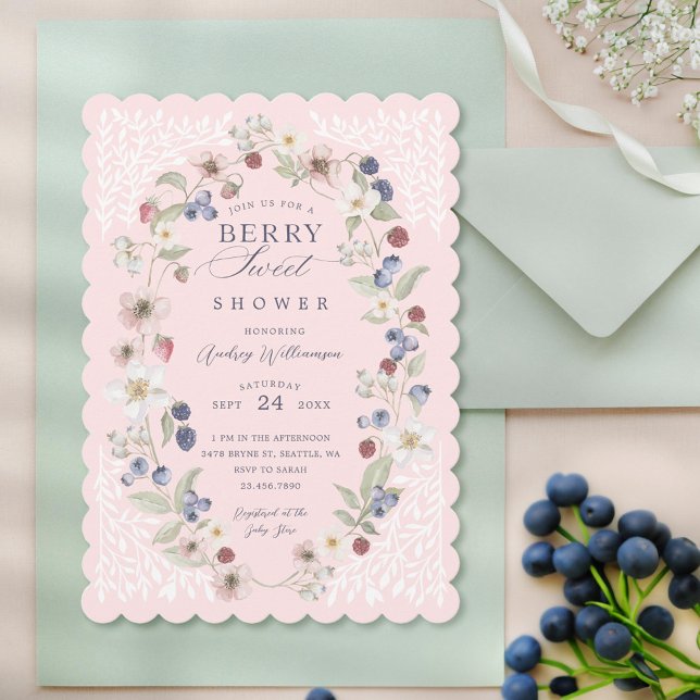 Convite Berries e Flores Selvagens Chás de fraldas Berry S (Berry Sweet Baby Shower Wild Berries & Flowers Invitation)