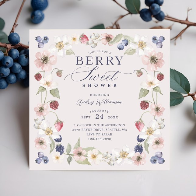 Convite Berries e Flores Selvagens Chás de fraldas Berry S (Berry Sweet Baby Shower Wild Berries & Flowers Invitation)