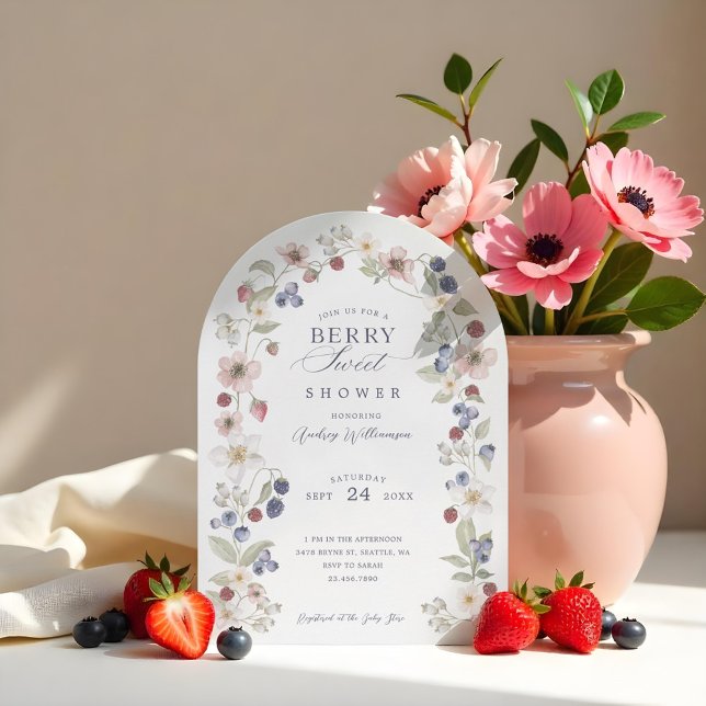 Convite Berries e Flores Selvagens Chás de fraldas Berry S (Berry Sweet Baby Shower Wild Berries & Flowers Invitation)