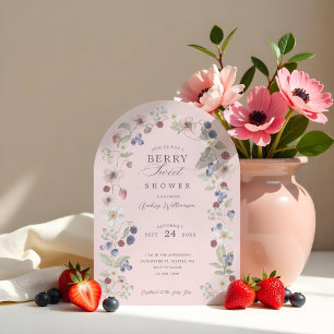 Convite Berries e Flores Selvagens Chás de fraldas Berry S
