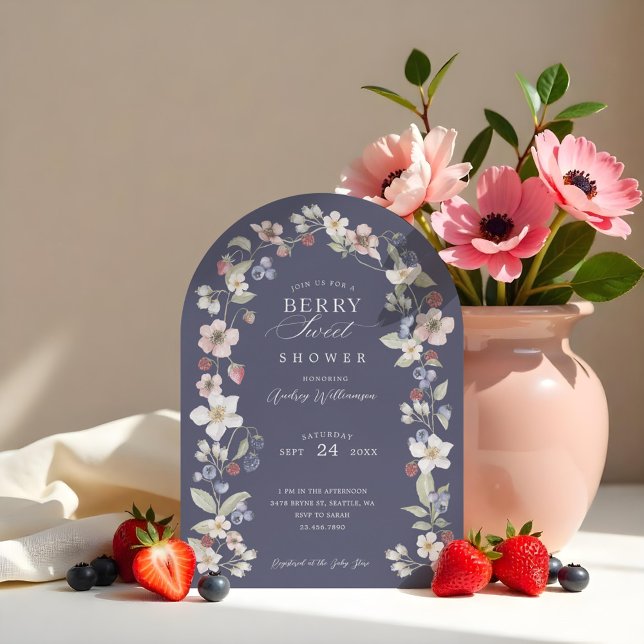 Convite Berries e Flores Selvagens Chás de fraldas Berry S (Berry Sweet Baby Shower Wild Berries & Flowers Invitation)