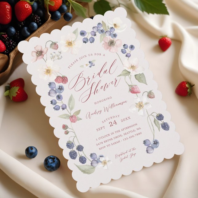 Convite Berries e Flores Selvagens Chás de panela Berry Sw (Berry Sweet Bridal Shower Wild Berries & Flowers Invitation)