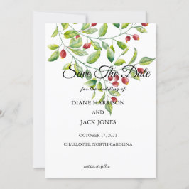 Convite Berries Rosa e Folhagem Verde Salvem a Data