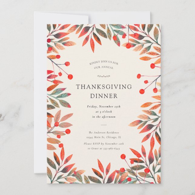 Convite Berries Vermelhos e Queda Saem do Janto de Ação de (Frente)