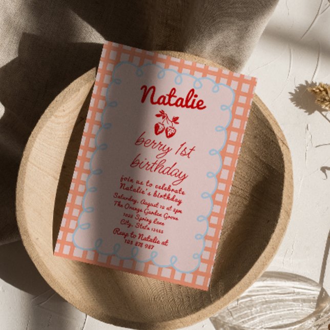 Convite Berry 1rua Escrito Aniversário do Morango Desenhad (Criador carregado)
