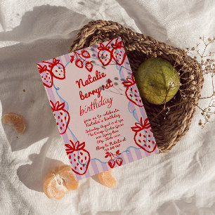 Convite Berry 1rua, Má Mão Desenhada, Garota de Morango An