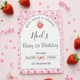Convite "berry 1st birthday" first birthday invitation
