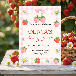 Convite Berry 1st Birthday Strawberry Invitation