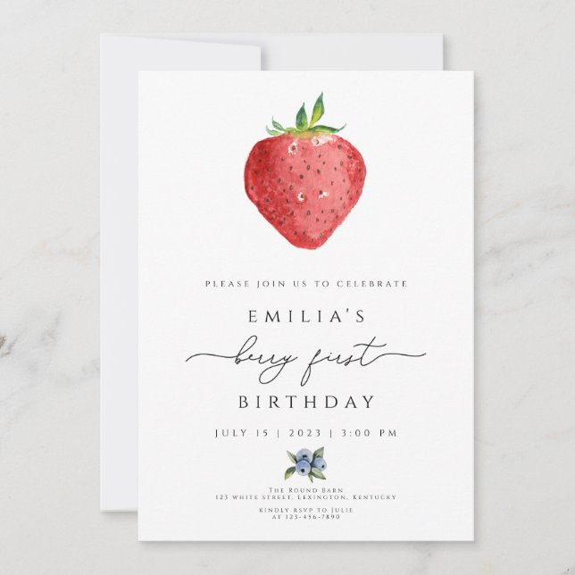 Convite Berry Birthday Invitation, Berry First Birday (Frente)