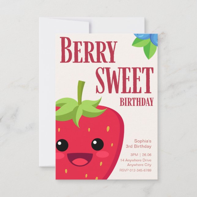 Convite Berry Birthday Strawberry (Frente)