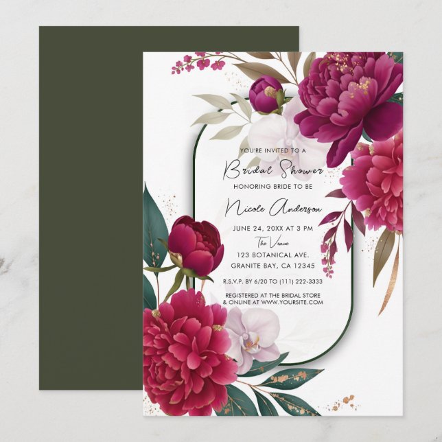 Convite Berry Bloom Garden Floral Glam Bridal Shower (Frente/Verso)