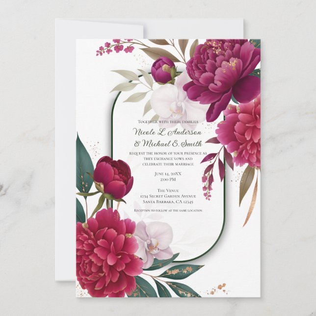 Convite Berry Bloom Garden Floral Glam Wedding  (Frente)