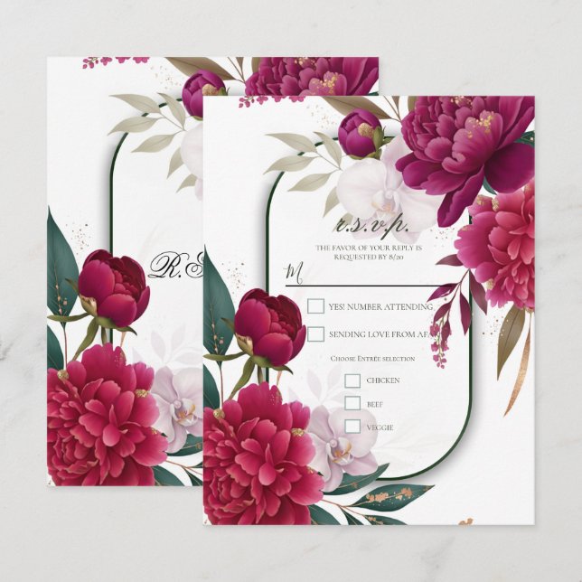 Convite Berry Bloom Jardim Floral Glam Casamento R.S.V.P. (Frente/Verso)