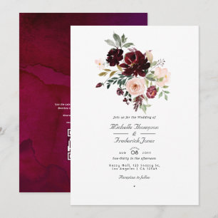 Convite Berry & Blush Floral Código QR RSVP Casamento