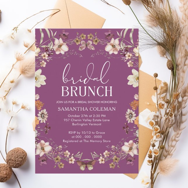 Convite Berry Boho Wildflower Bridal BrunChá de panela (Criador carregado)