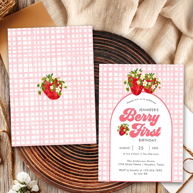 Convite Berry De Morango Vermelho Rústico Rústico Primeiro (Criador carregado)