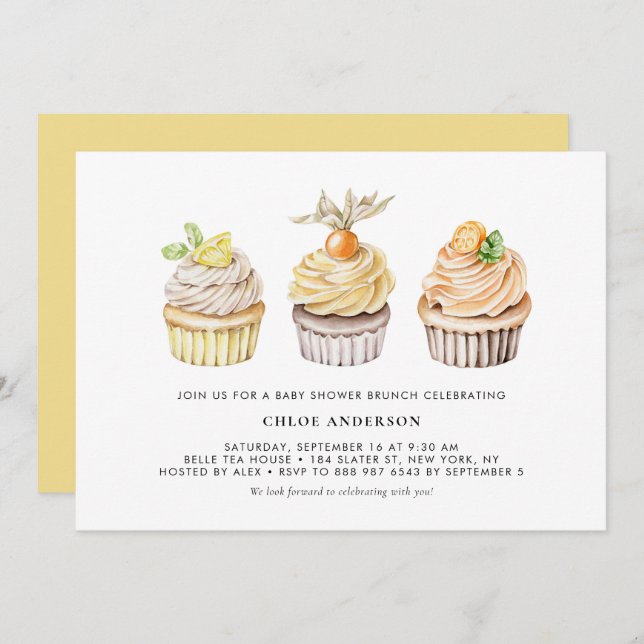 Convite Berry e Citrus Cupcake Brunch (Frente/Verso)