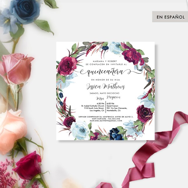 Convite Berry Espanhol, Rua Vermelha Burgundy Quinceañera (Criador carregado)