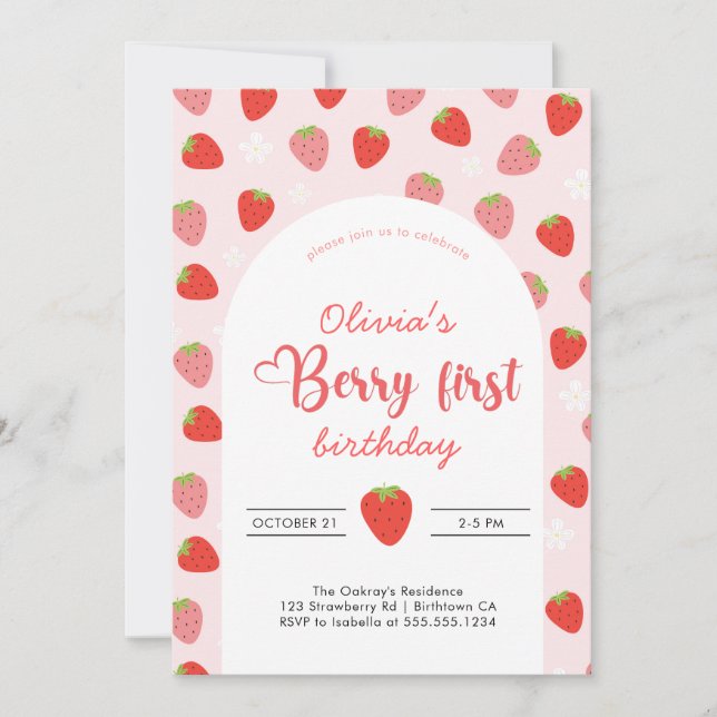 Convite Berry First Birday, Partido do primeiro aniversari (Frente)