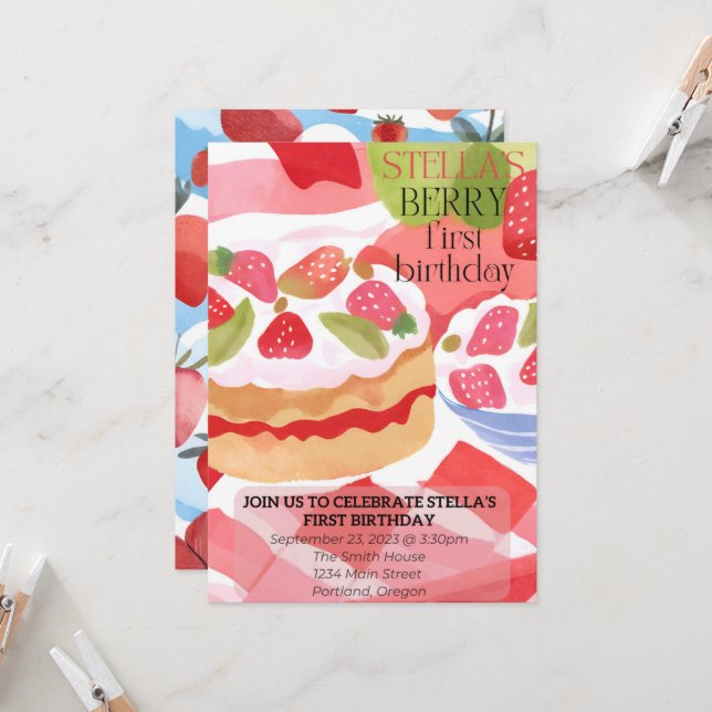 Convite Berry First Birthday (Frente/Verso In Situ)