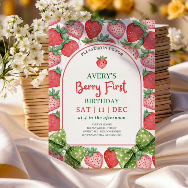 Convite Berry First Birthday 1st Berry Birthday Invitation (Criador carregado)