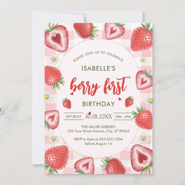 Convite Berry First Birthday 1st Birthday Invitation (Frente)
