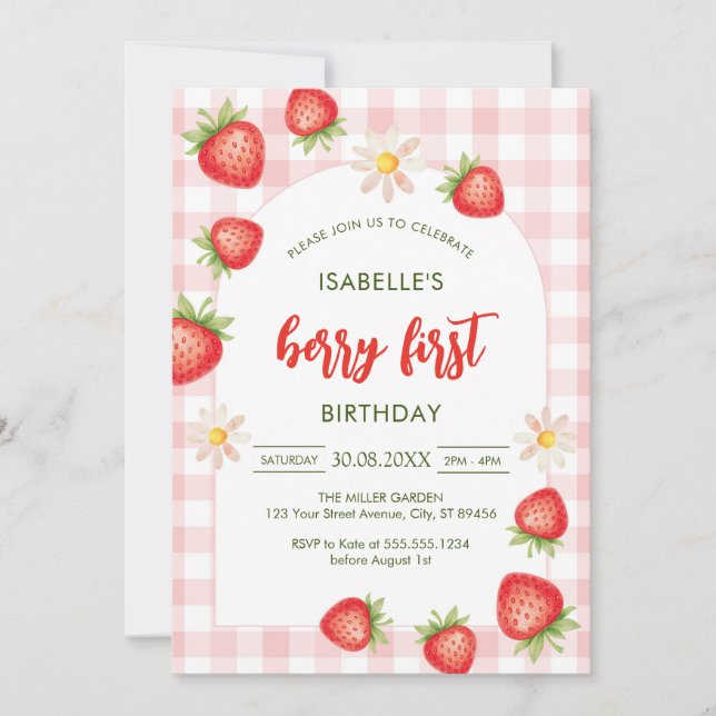 Convite Berry First Birthday 1st Birthday Invitation (Frente)