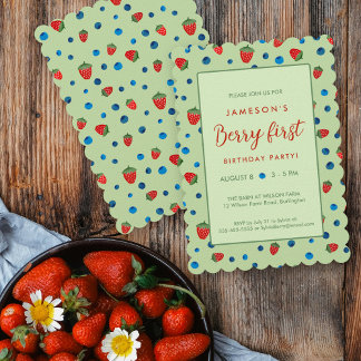 Convite Berry First Birthday Blueberry e Strawberry
