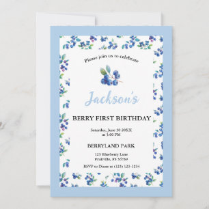 Convite Berry First Birthday Blueberry Gingham Invite