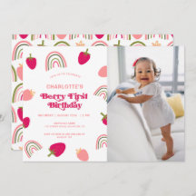 Berry First Birthday Boho Rainbow Foto Invitation