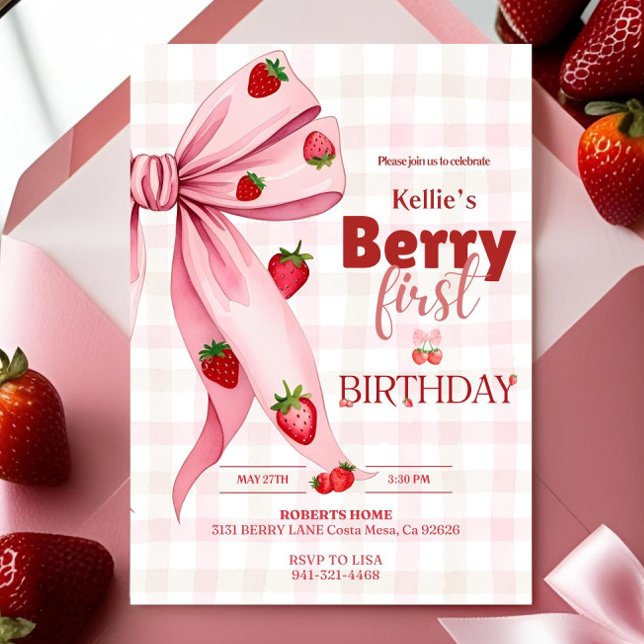 Convite Berry First Birthday Convidam Strawberry Aniversár (Criador carregado)