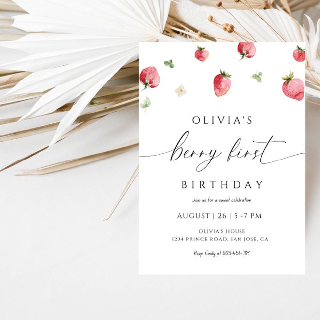 Convite Berry First Birthday Girl - Sweet Strawberry Party (Criador carregado)