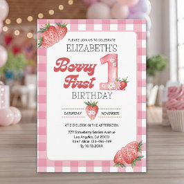 Convite "Berry First Birthday Girl with Strawberry Theme