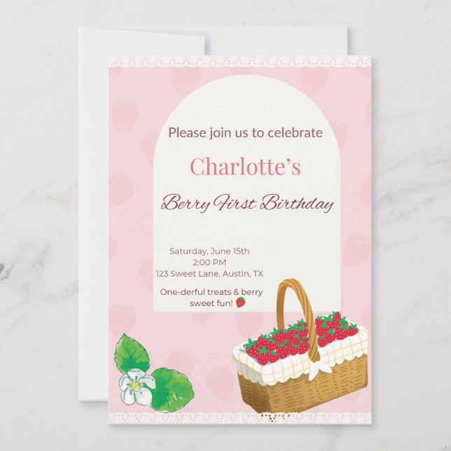 Convite Berry First Birthday Invitation  (Frente)