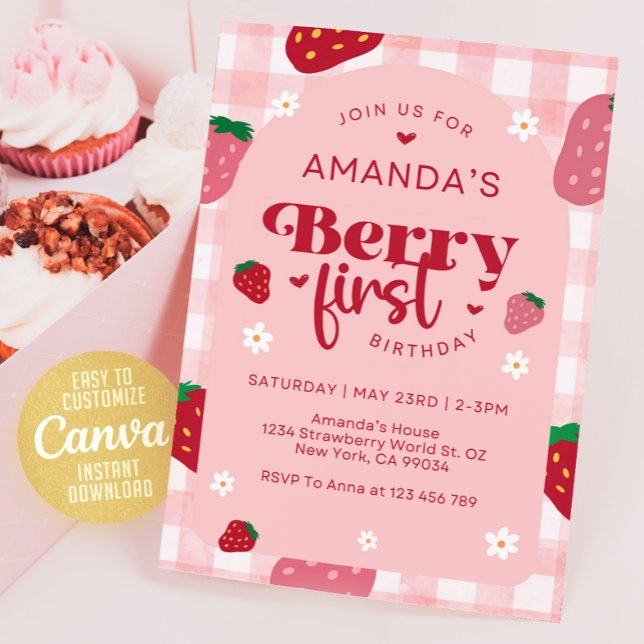Convite Berry First Birthday Invitation, 1st Birthday  (Criador carregado)