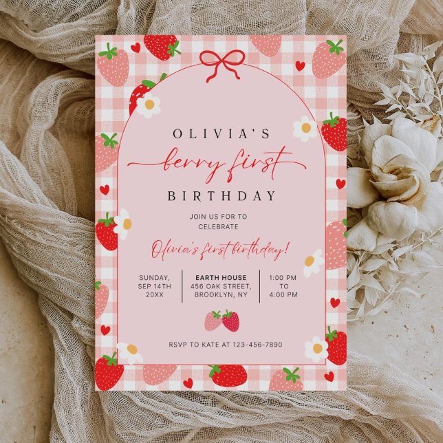 Convite Berry First Birthday Invitation, Editable 1st Birt (Criador carregado)