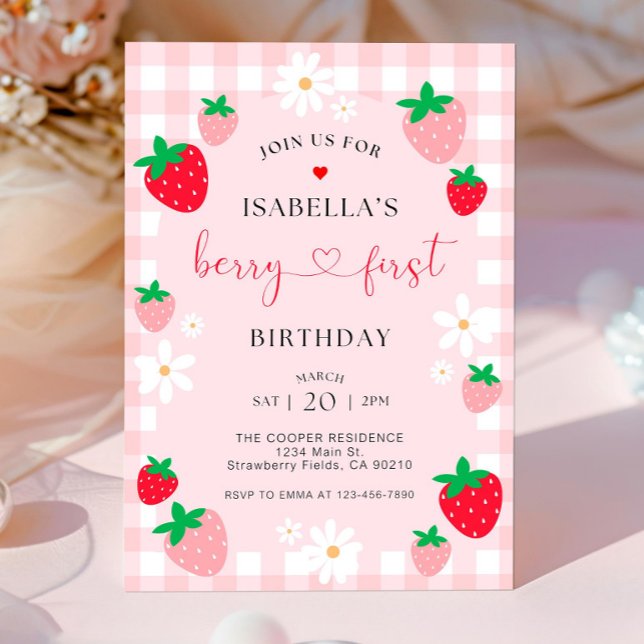 Convite Berry First Birthday Invitation, Editável 1rua Bir (Criador carregado)