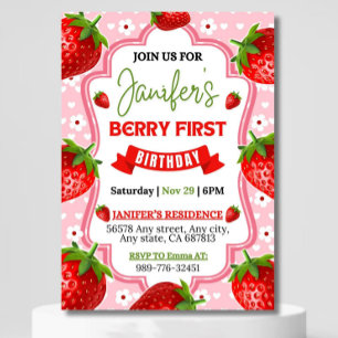 Convite Berry First Birthday Invitation, Editável 1rua Bir