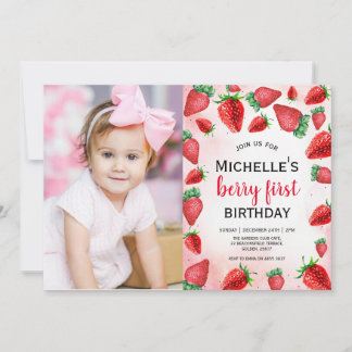 Convite Berry First Birthday Invite, Strawberry Birthday