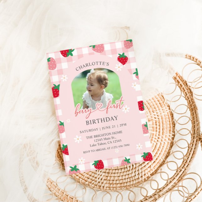 Convite Berry First Birthday Photo Invitation (Criador carregado)